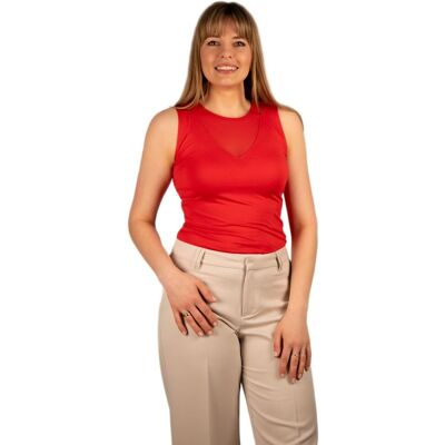 BABELL Elegancka bluzka damska top bez rękawów MARIAH z tiulowym dekoltem czerwona L BABELL Elegancka bluzka damska top bez rękawów MARIAH z tiulowym dekoltem czerwona L