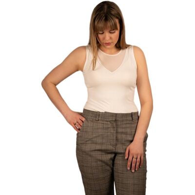 BABELL Elegancka bluzka damska top bez rękawów MARIAH z tiulowym dekoltem ecru XL BABELL Elegancka bluzka damska top bez rękawów MARIAH z tiulowym dekoltem ecru XL