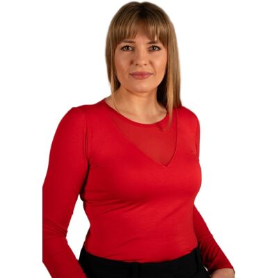 BABELL Elegancka bluzka damska z długim rękawem GINGER z tiulowym dekoltem czerwona M BABELL Elegancka bluzka damska z długim rękawem GINGER z tiulowym dekoltem czerwona M