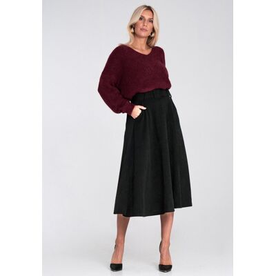 Elegancka czarna spódnica midi rozkloszowana na gumce z paskiem Figl - M1234, czarna, XL Elegancka czarna spódnica midi rozkloszowana na gumce z paskiem Figl - M1234, czarna, XL