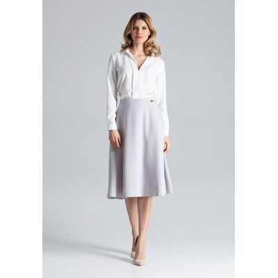 FIGL Elegancka damska spódnica midi rozkloszowana do pracy na co dzień z zamkiem - M628, szary, S FIGL Elegancka damska spódnica midi rozkloszowana do pracy na co dzień z zamkiem - M628, szary, S