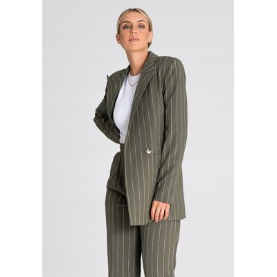 FIGL Elegancka MARYNARKA damska z podszewką DWURZĘDOWA oliwkowa w paski M FIGL Elegancka MARYNARKA damska z podszewką DWURZĘDOWA oliwkowa w paski M