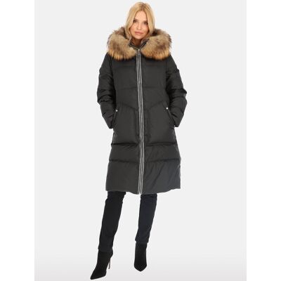 Inny producent Elegancka puchowa kurtka damska z kontrastowym lampasem XL Czarny Inny producent Elegancka puchowa kurtka damska z kontrastowym lampasem XL Czarny