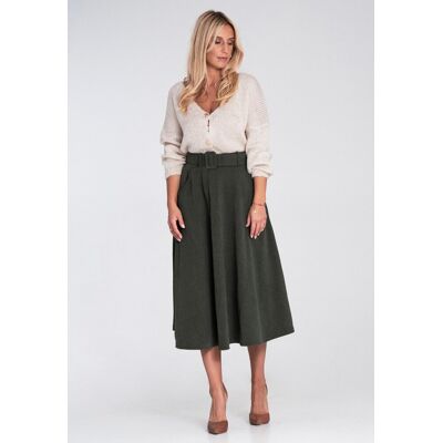 Elegancka rozkloszowana spódnica midi na gumce z paskiem Figl - M1234, zielona, XL Elegancka rozkloszowana spódnica midi na gumce z paskiem Figl - M1234, zielona, XL