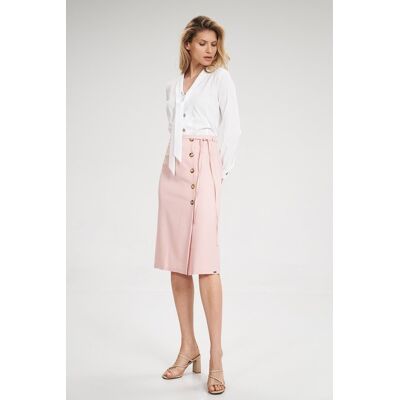 FIGL Elegancka SPÓDNICA z zakładką OZDOBNE GUZIKI różowa L FIGL Elegancka SPÓDNICA z zakładką OZDOBNE GUZIKI różowa L