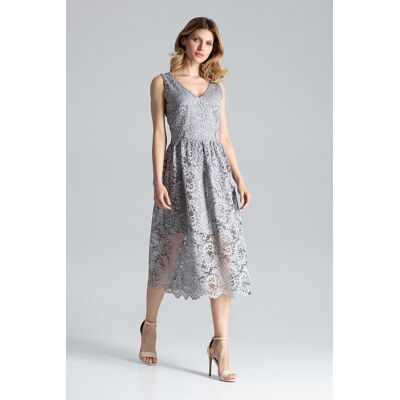 FIGL Elegancka SUKIENKA 7/8 z dopasowaną górą Szara L FIGL Elegancka SUKIENKA 7/8 z dopasowaną górą Szara L