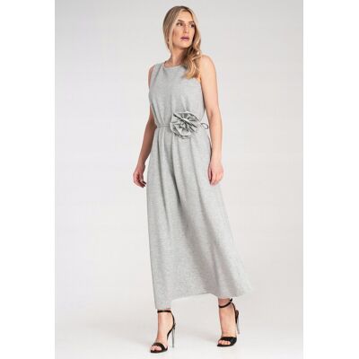 FIGL Elegancka sukienka bez rękawów Sukienka z różą Szary M1191 UNI FIGL Elegancka sukienka bez rękawów Sukienka z różą Szary M1191 UNI