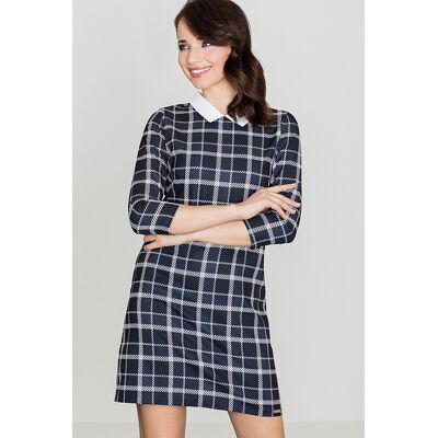 FIGL Elegancka sukienka mini w kratkę z kołnierzykiem i rękawem 3/4 do pracy - K424, wielokolorowy, S FIGL Elegancka sukienka mini w kratkę z kołnierzykiem i rękawem 3/4 do pracy - K424, wielokolorowy, S