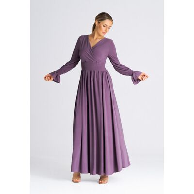 FIGL Elegancka sukienka z bufiastymi rękawami - sukienka z pęknięciem - fioletowa rozmiar S/M FIGL Elegancka sukienka z bufiastymi rękawami - sukienka z pęknięciem - fioletowa rozmiar S/M