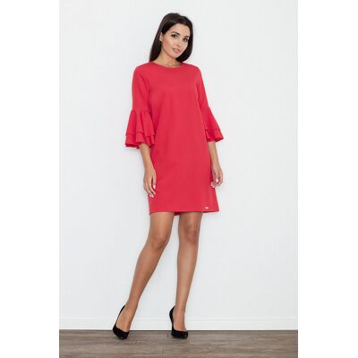 FIGL Elegancka SUKIENKA z falbanami na rękawach Czerwona L FIGL Elegancka SUKIENKA z falbanami na rękawach Czerwona L