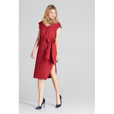 FIGL Elegancka SUKIENKA z paskiem materiałowym rozcięcie na nodze Bordowa M FIGL Elegancka SUKIENKA z paskiem materiałowym rozcięcie na nodze Bordowa M