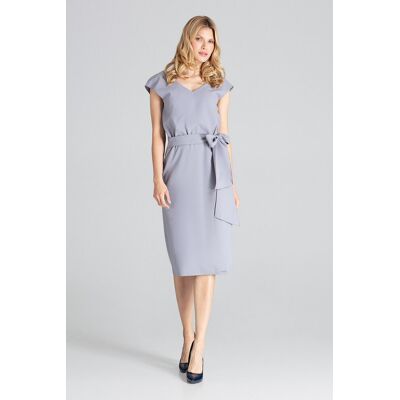 FIGL Elegancka SUKIENKA z paskiem materiałowym rozcięcie na nodze Szara L FIGL Elegancka SUKIENKA z paskiem materiałowym rozcięcie na nodze Szara L
