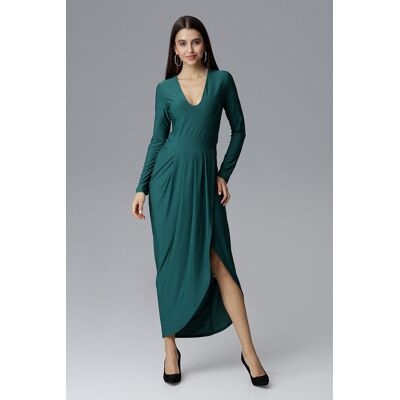 FIGL Elegancka SUKIENKA z rozcięciem na nodze długie rękawy Zielona XL FIGL Elegancka SUKIENKA z rozcięciem na nodze długie rękawy Zielona XL