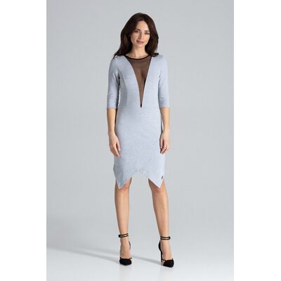 FIGL Elegancka sukienka z wstawką w dekolcie - sukienka szara - rozmiar L FIGL Elegancka sukienka z wstawką w dekolcie - sukienka szara - rozmiar L