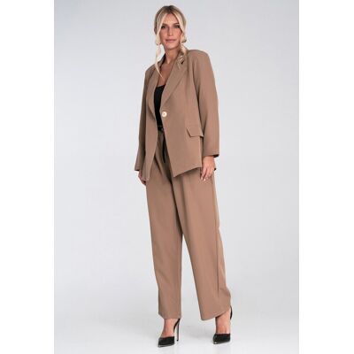 FIGL Elegancki beżowy komplet damski oversize marynarka + szerokie spodnie wizytowy - M1248, beżowy, XL FIGL Elegancki beżowy komplet damski oversize marynarka + szerokie spodnie wizytowy - M1248, beżowy, XL