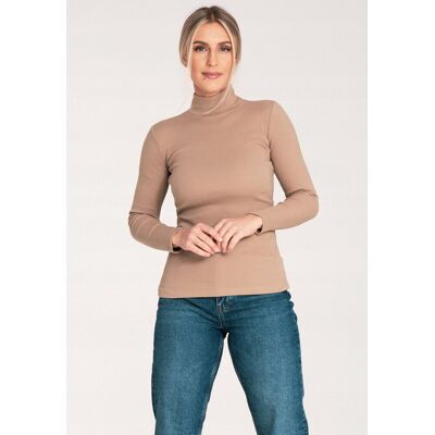 FIGL Elegancki damski golf bluzka - sweter golf damski - M1058 Beżowy r. M FIGL Elegancki damski golf bluzka - sweter golf damski - M1058 Beżowy r. M