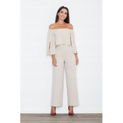 FIGL Elegancki KOMBINEZON w stylu Hiszpańskim ODKRYTE RAMIONA beżowy L FIGL Elegancki KOMBINEZON w stylu Hiszpańskim ODKRYTE RAMIONA beżowy L
