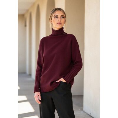 FIGL Elegancki sweter damski z golfem - bordowy sweter M1101 rozmiar S/M FIGL Elegancki sweter damski z golfem - bordowy sweter M1101 rozmiar S/M
