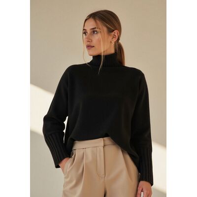 FIGL Elegancki sweter damski z golfem - czarny sweter M1101 rozmiar S/M FIGL Elegancki sweter damski z golfem - czarny sweter M1101 rozmiar S/M