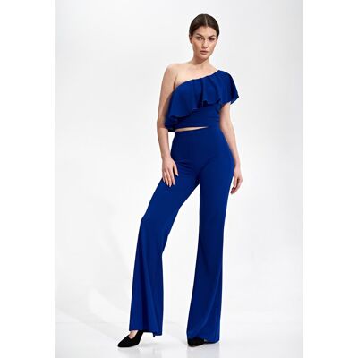 FIGL ELEGANCKIE elastyczne spodnie damskie DZWONY WYSOKI STAN niebieski M FIGL ELEGANCKIE elastyczne spodnie damskie DZWONY WYSOKI STAN niebieski M