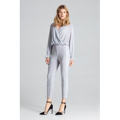 FIGL ELEGANCKIE spodnie damskie BROKATOWE LAMPASY LEKKO ZWĘŻANE szare L FIGL ELEGANCKIE spodnie damskie BROKATOWE LAMPASY LEKKO ZWĘŻANE szare L