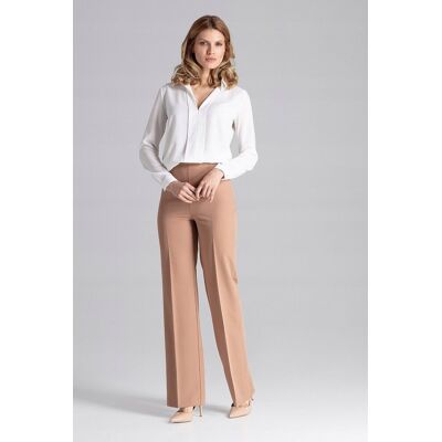FIGL ELEGANCKIE spodnie damskie DŁUGIE W KANT SZEROKIE NOGAWKI brązowe S FIGL ELEGANCKIE spodnie damskie DŁUGIE W KANT SZEROKIE NOGAWKI brązowe S