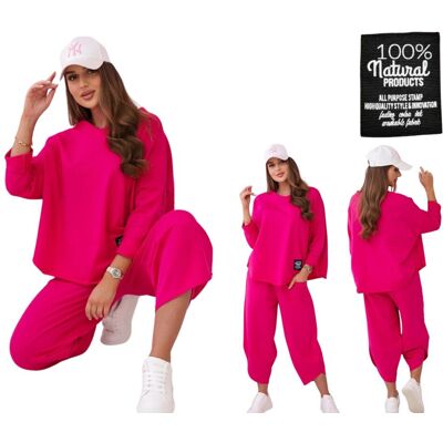 Kesi Fuksjowy komplet bawełniany damski: bluza oversize i spodnie Kesi Fuksjowy komplet bawełniany damski: bluza oversize i spodnie