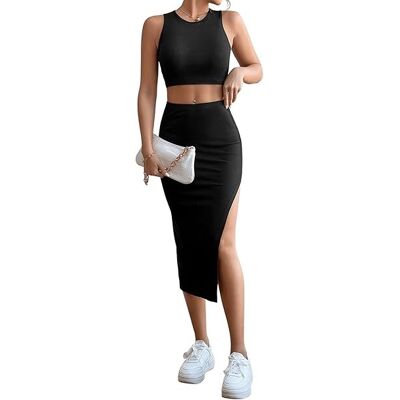 Inny producent GORGLITTER Komplet Damski Crop Top Koszulka i Spódnica Elegancka Czarna L Inny producent GORGLITTER Komplet Damski Crop Top Koszulka i Spódnica Elegancka Czarna L