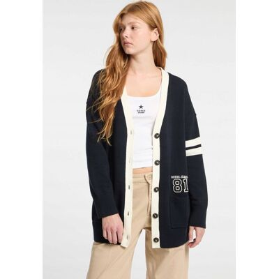 Inny producent GUESS GRANATOWY SWETER KARDIGAN Z BIAŁYMI LAMPASAMI I NASZYWKĄ S 1GŁA Inny producent GUESS GRANATOWY SWETER KARDIGAN Z BIAŁYMI LAMPASAMI I NASZYWKĄ S 1GŁA