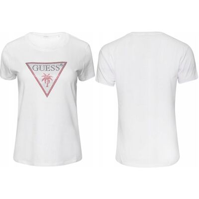 Guess KOSZULKA DAMSKA T-SHIRT TRIANGLE RHINESTONES BIAŁA r.S Guess KOSZULKA DAMSKA T-SHIRT TRIANGLE RHINESTONES BIAŁA r.S