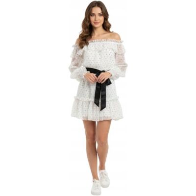 Guess Sukienka Mini w Grochy z Falbanami i Wiązaniem XS Gxa Guess Sukienka Mini w Grochy z Falbanami i Wiązaniem XS Gxa