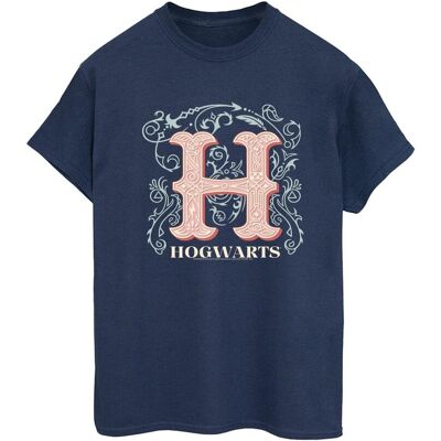 Harry Potter Koszulka Damska / Damska Flowers H Cotton Boyfriend T-Shirt (XXXXS / Granatowy) Harry Potter Koszulka Damska / Damska Flowers H Cotton Boyfriend T-Shirt (XXXXS / Granatowy)