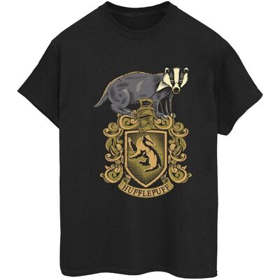 Harry Potter Koszulka Damska / Damska Hufflepuff Sketch Crest Cotton Boyfriend T-Shirt (M / Czarny) Harry Potter Koszulka Damska / Damska Hufflepuff Sketch Crest Cotton Boyfriend T-Shirt (M / Czarny)
