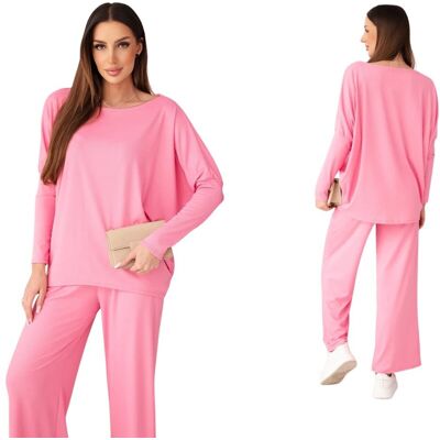 Kesi Jasno różowy komplet damski wiskozowy Plus Size bluzka oversize i spodnie Kesi Jasno różowy komplet damski wiskozowy Plus Size bluzka oversize i spodnie