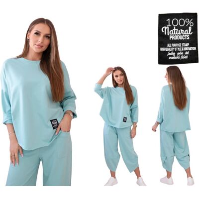 Kesi Jasny miętowy komplet bawełniany damski: bluza oversize i spodnie Kesi Jasny miętowy komplet bawełniany damski: bluza oversize i spodnie