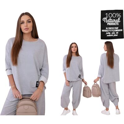 Kesi Jasny szary komplet bawełniany damski: bluza oversize i spodnie Kesi Jasny szary komplet bawełniany damski: bluza oversize i spodnie