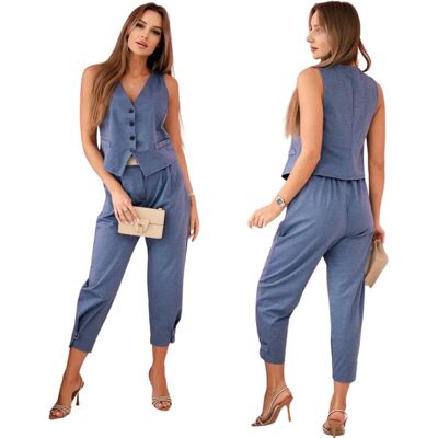 Kesi Jeansowy melanż elegancki komplet damski kamizelka z guzikami + spodnie Kesi Jeansowy melanż elegancki komplet damski kamizelka z guzikami + spodnie