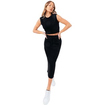 Inny producent Justhype Sweat Midi Skirt Loungewear Set LABON008, Kobieta, spódnice,T-shirt kompresyjny, Czarny Inny producent Justhype Sweat Midi Skirt Loungewear Set LABON008, Kobieta, spódnice,T-shirt kompresyjny, Czarny