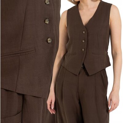 KAMIZELKA DAMSKA KRÓTKA GARNITUROWA REGULACJA TYŁ CASUAL ELEGANCKA MORAJ XL DARK BROWN KAMIZELKA DAMSKA KRÓTKA GARNITUROWA REGULACJA TYŁ CASUAL ELEGANCKA MORAJ XL DARK BROWN