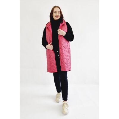 Nelino Kamizelka Pikowana Długa Plus Size Malinowa 48 Nelino Kamizelka Pikowana Długa Plus Size Malinowa 48