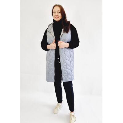 Nelino Kamizelka Pikowana Długa Plus Size Popielata 48 Nelino Kamizelka Pikowana Długa Plus Size Popielata 48