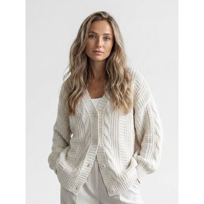 Sweet Knit Kardigan w Warkoczowy Wzór, Mleczny – Elegancja i Komfort na Każdy Dzień Sweet Knit Kardigan w Warkoczowy Wzór, Mleczny – Elegancja i Komfort na Każdy Dzień