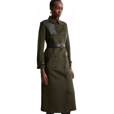 Inny producent KAREN MILLEN PETITE PŁASZCZ DWURZĘDOWY Z PASKIEM KHAKI Z WEŁNĄ 40 B1C Inny producent KAREN MILLEN PETITE PŁASZCZ DWURZĘDOWY Z PASKIEM KHAKI Z WEŁNĄ 40 B1C