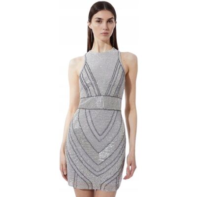 Karen Millen Petite Srebrna Sukienka Mini Koktajlowa 40 B1c Karen Millen Petite Srebrna Sukienka Mini Koktajlowa 40 B1c