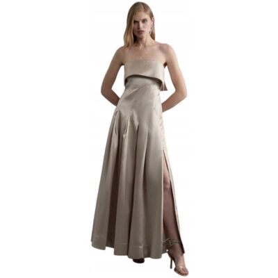 Karen Millen Satynowa Sukienka Maxi bez Ramion z Rozcięciem 40 B1c Karen Millen Satynowa Sukienka Maxi bez Ramion z Rozcięciem 40 B1c