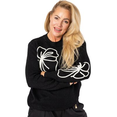 Agrafka Klasyczny sweter damski z aplikacją kwiat 3D CLASSIC BLOOM Agrafka Klasyczny sweter damski z aplikacją kwiat 3D CLASSIC BLOOM