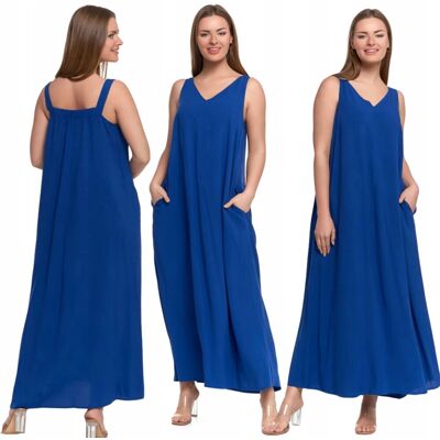 Kobieca Długa Sukienka Damska Maxi Letnia Luźnym Krój Wiskozowa Moraj Xxl Blue Kobieca Długa Sukienka Damska Maxi Letnia Luźnym Krój Wiskozowa Moraj Xxl Blue