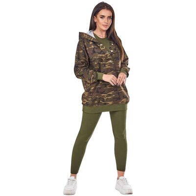 Kesi Komplet 3-częściowy moro bluza, top i legginsy brązowy + cappuccino Kesi Komplet 3-częściowy moro bluza, top i legginsy brązowy + cappuccino