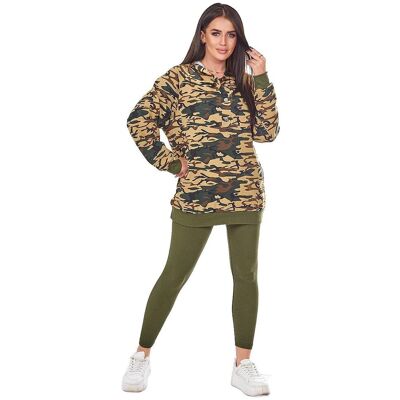 Kesi Komplet 3-częściowy moro bluza, top i legginsy khaki + beżowy Kesi Komplet 3-częściowy moro bluza, top i legginsy khaki + beżowy