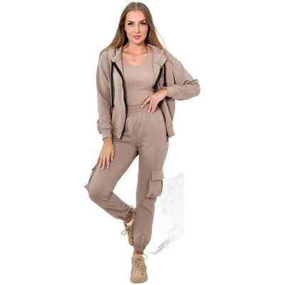 Kesi Komplet 3 w 1 bluza + top + spodnie ciemny beżowy Kesi Komplet 3 w 1 bluza + top + spodnie ciemny beżowy